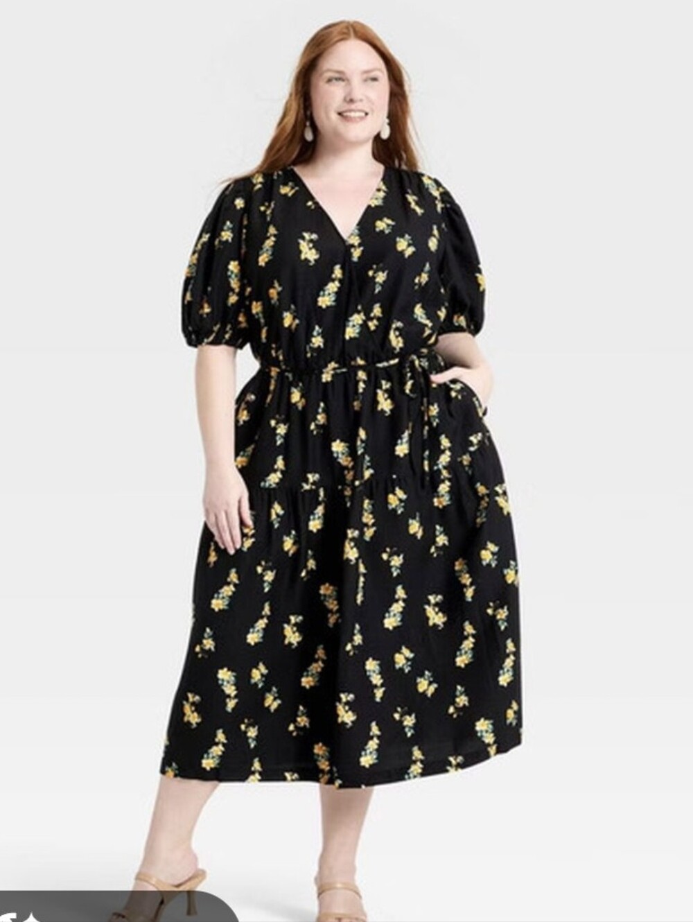 NWT A New Day Short Sleeve Wrap Tie Tier Midi Empire Waist Floral Dress
